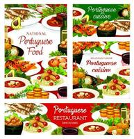 Portuguese cuisine dishes portugal food posters vector