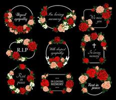 funeral vector tarjetas con Rosa flor coronas conjunto