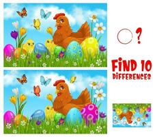 Kids game find ten differences with Easter chicken vector