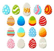 8 bit pixel Easter eggs and chicken or chick vector