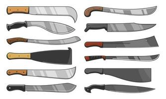 Knives icons, blade cleavers, hatchets and machete vector