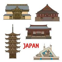 Japan landmarks, temples and pagodas architecture vector