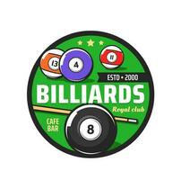 Billiards club icon of pool sport balls and cue vector