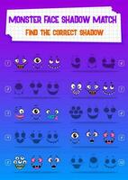 Kids game vector riddle shadow match monster faces