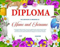 Kids education diploma with Easter eggs, bunnies vector