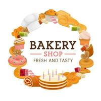 Bakery shop desserts cartoon vector round banner