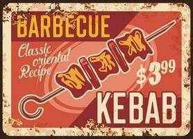 Barbecue kebab rusty vector metal plate with meat