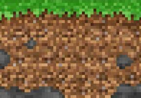 Pixel grass and ground blocks, game pattern vector