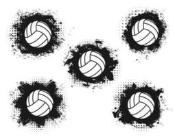 Volleyball balls and grunge spots isolated icons vector