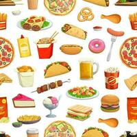 Fast food pattern seamless background, hamburgers vector