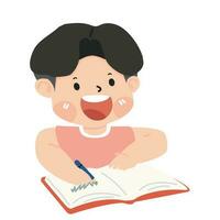 Kid boy writing in a book vector