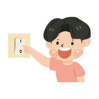 Kid Boy Turning Off Light Using Switch vector