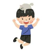 kids boy happy jumping high in air vector