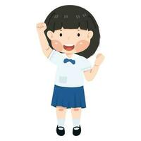 Cute girl student excited hold fist hand up gesture vector