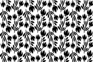 Abstract floral seamless pattern. Black and white stylized, decorative design. Endless repeating monochrome pattern with flat floral design elements. vector