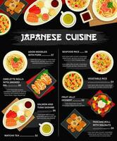 Japanese food, Asian cuisine udon noodles, dishes vector