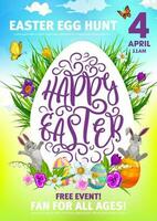 Easter holiday vector flyer with cartoon rabbits,