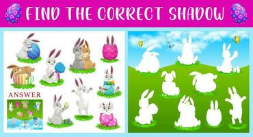 Shadow match kid game with Easter rabbits and eggs vector