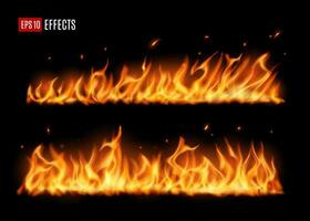 Long burning fire tongues, realistic vector flame