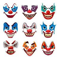 Scary clown faces vector funster masks with makeup