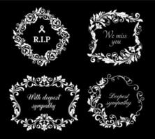 Funeral vector frames, isolated floral borders set