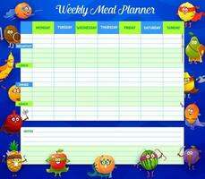 Weekly meal planner, vector timetable, week plan