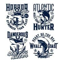 Tshirt prints with ocean killer whale and shark vector