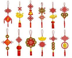 Chinese Lunar New Year red decoration icons vector