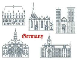 Germany landmarks architecture, cathedrals icons vector