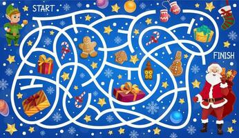 Christmas maze, kids educational labyrinth game vector