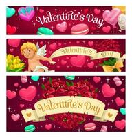 Valentine day heart balloons, flowers and candies vector