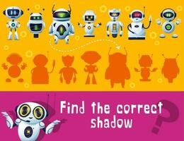 Kids game, find and match robot shadow, puzzle vector