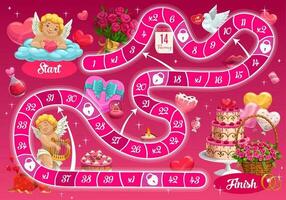 Kids step board game, vector Valentine boardgame