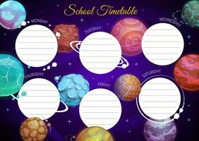 Education school timetable template with planets vector
