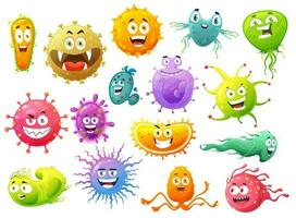 Cartoon virus characters of bacteria, germ monster vector