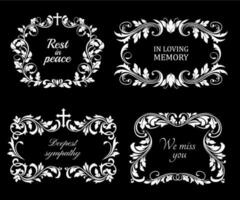 Funeral vector frames, isolated floral borders set