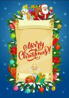 Paper scroll with Christams tree, gifts and Santa vector