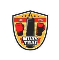 Muay Thai sport training center retro vector icon