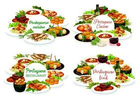 Portuguese restaurant menu meals round frames set vector