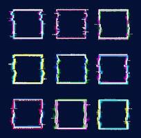 Glitch banner square frames, abstract borders set vector