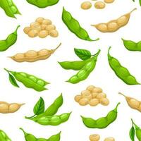 Raw soy and soybeans pods seamless pattern vector