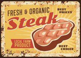 Steak rusty metal plate with vector beefsteak