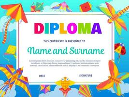 School education diploma vector template with kite