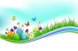 Easter eggs green grass wave vector design element