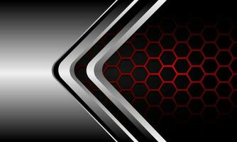 Abstract silver black arrow direction red hexagon mesh grey cyber geometric design modern luxury futuristic technology background vector