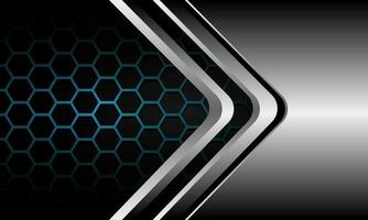 Abstract silver black arrow direction red hexagon mesh grey cyber geometric design modern luxury futuristic technology background vector