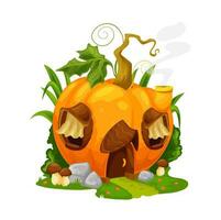 Fairytale pumpkin house, gnome or fairy home. vector