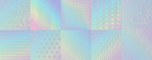 Hologram backgrounds with rainbow foil texture vector