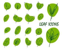 Tree leaf, grass and plant outline icons set vector
