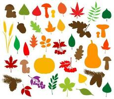 Autumn nature silhouettes, leaves, fruits, veggies vector